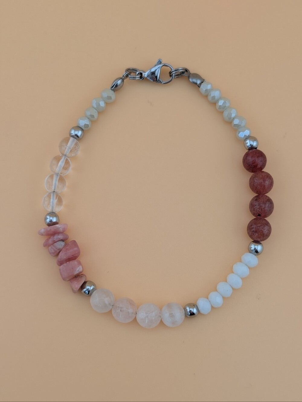 Strawberry Quartz & Crystal Bead Boho Gemstone Bracelet